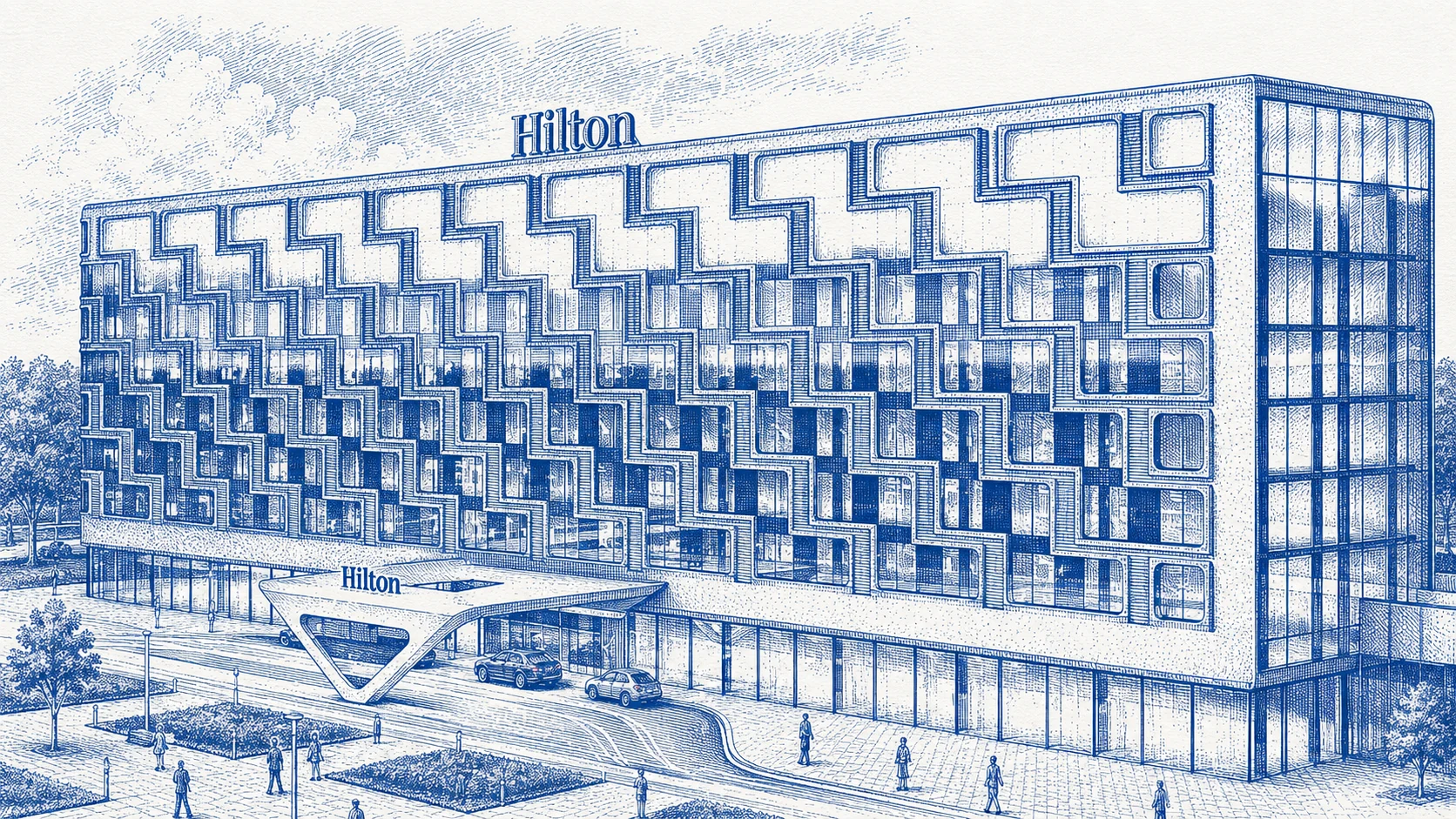 Гравюра отеля Hilton в комплексе Экспофорум